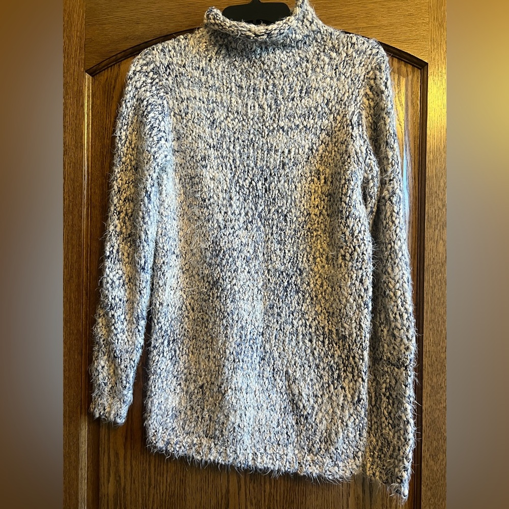 Chelsea & Theodore Marled Blue and White Turtleneck Sweater
